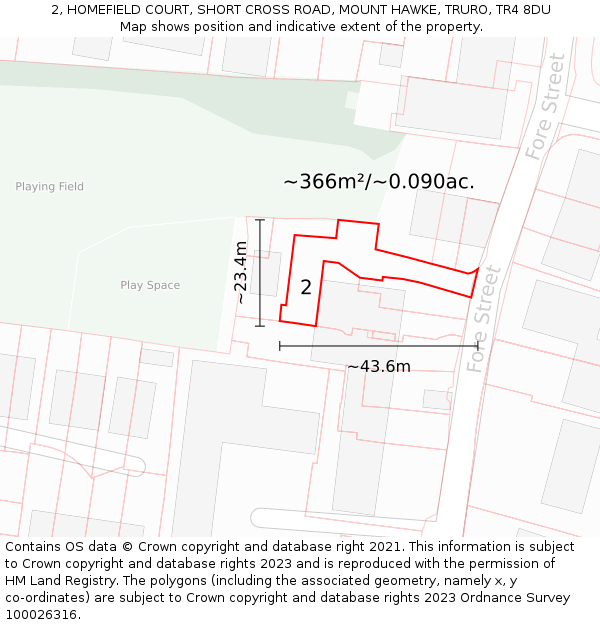 2, HOMEFIELD COURT, SHORT CROSS ROAD, MOUNT HAWKE, TRURO, TR4 8DU: Plot and title map