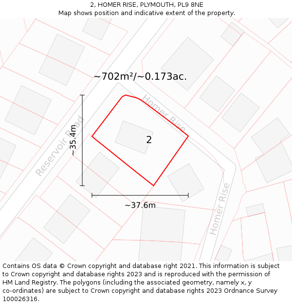 2, HOMER RISE, PLYMOUTH, PL9 8NE: Plot and title map