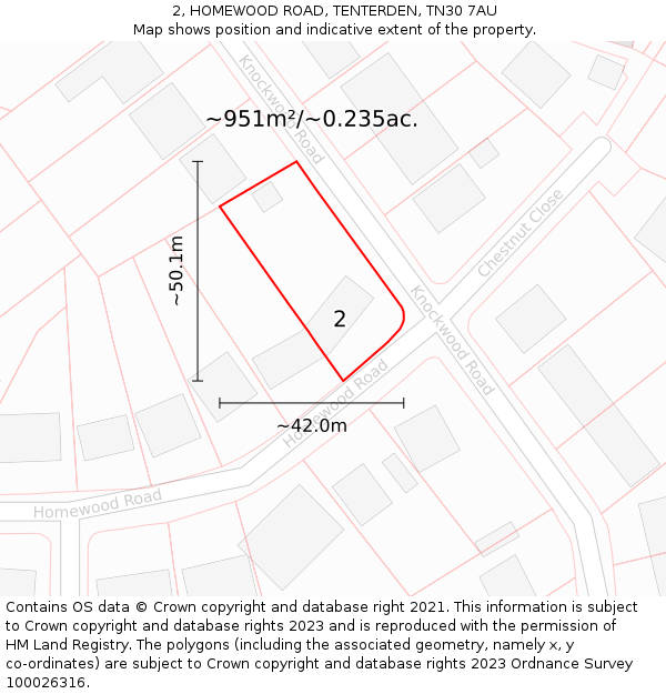 2, HOMEWOOD ROAD, TENTERDEN, TN30 7AU: Plot and title map