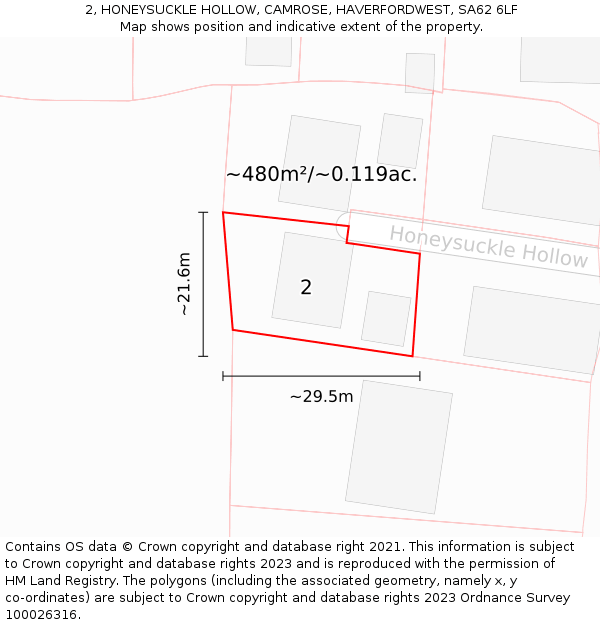 2, HONEYSUCKLE HOLLOW, CAMROSE, HAVERFORDWEST, SA62 6LF: Plot and title map