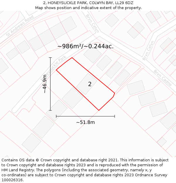 2, HONEYSUCKLE PARK, COLWYN BAY, LL29 6DZ: Plot and title map