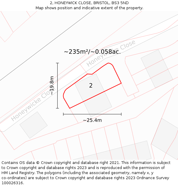 2, HONEYWICK CLOSE, BRISTOL, BS3 5ND: Plot and title map