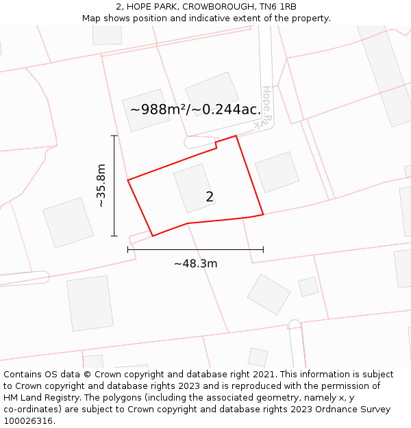 2, HOPE PARK, CROWBOROUGH, TN6 1RB: Plot and title map