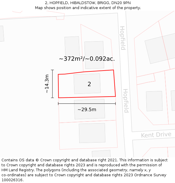 2, HOPFIELD, HIBALDSTOW, BRIGG, DN20 9PN: Plot and title map