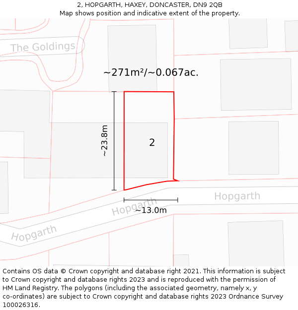 2, HOPGARTH, HAXEY, DONCASTER, DN9 2QB: Plot and title map