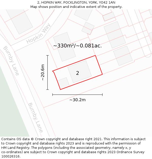 2, HOPKIN WAY, POCKLINGTON, YORK, YO42 1AN: Plot and title map