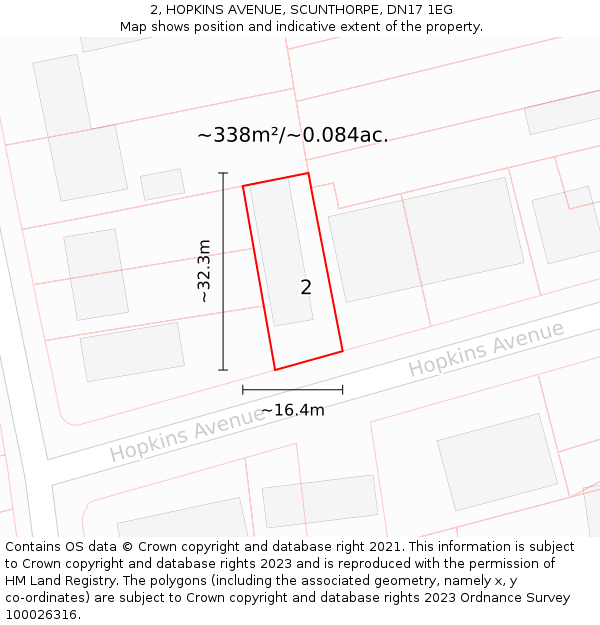 2, HOPKINS AVENUE, SCUNTHORPE, DN17 1EG: Plot and title map