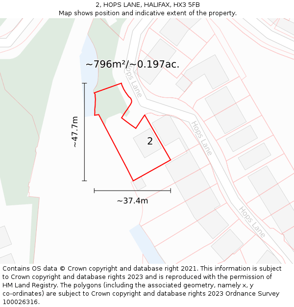 2, HOPS LANE, HALIFAX, HX3 5FB: Plot and title map