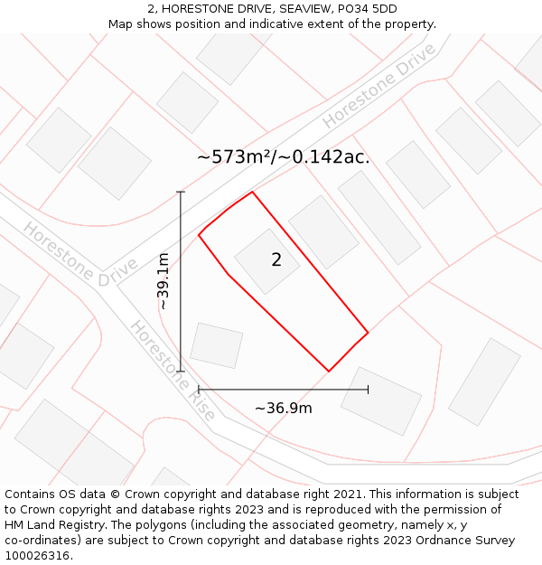 2, HORESTONE DRIVE, SEAVIEW, PO34 5DD: Plot and title map