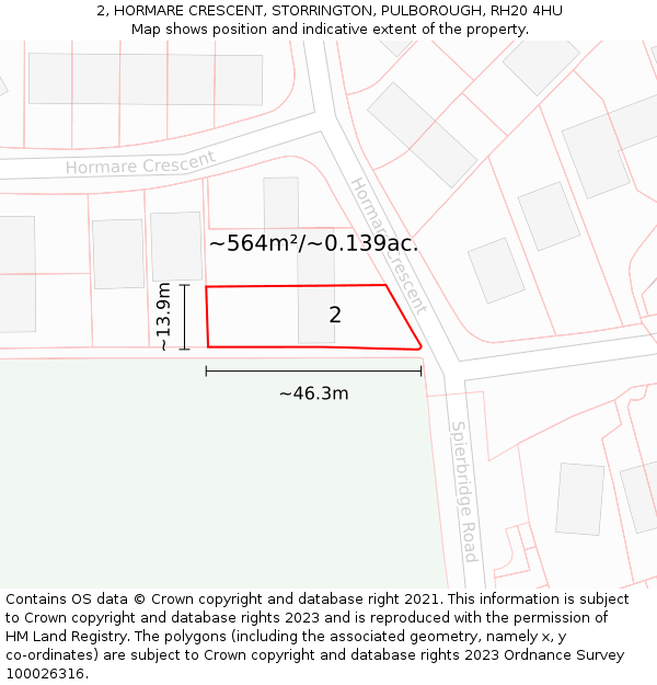 2, HORMARE CRESCENT, STORRINGTON, PULBOROUGH, RH20 4HU: Plot and title map