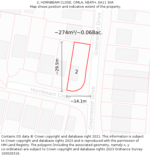 2, HORNBEAM CLOSE, CIMLA, NEATH, SA11 3XA: Plot and title map