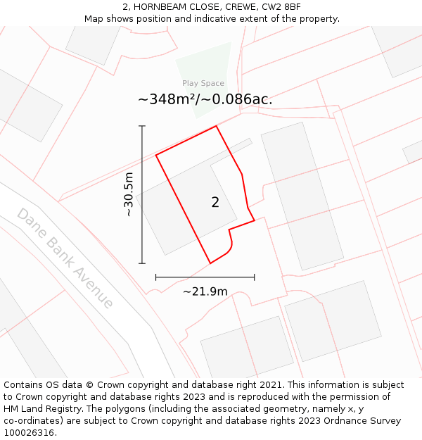 2, HORNBEAM CLOSE, CREWE, CW2 8BF: Plot and title map