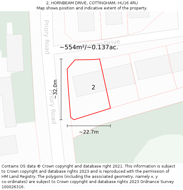 2, HORNBEAM DRIVE, COTTINGHAM, HU16 4RU: Plot and title map