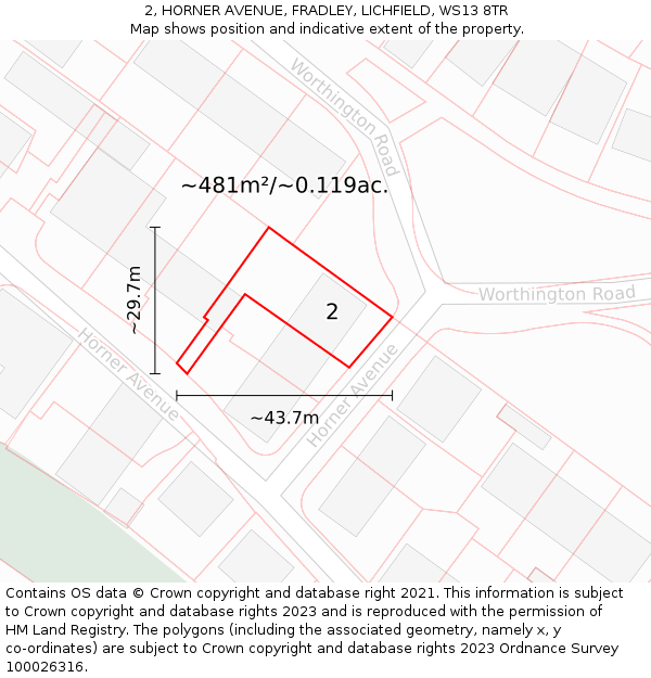 2, HORNER AVENUE, FRADLEY, LICHFIELD, WS13 8TR: Plot and title map