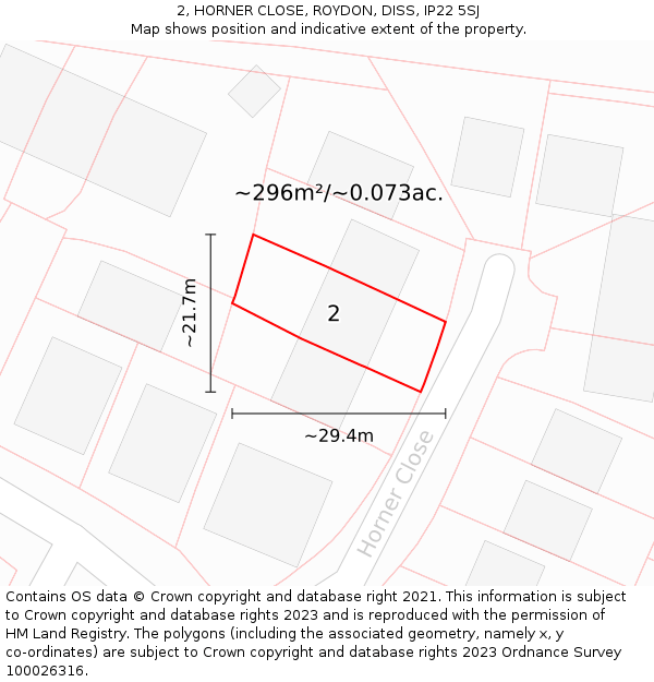 2, HORNER CLOSE, ROYDON, DISS, IP22 5SJ: Plot and title map