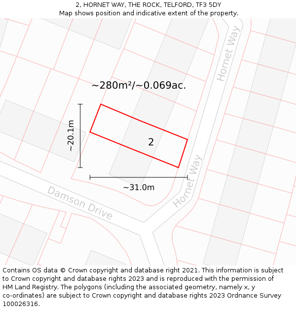 2, HORNET WAY, THE ROCK, TELFORD, TF3 5DY: Plot and title map