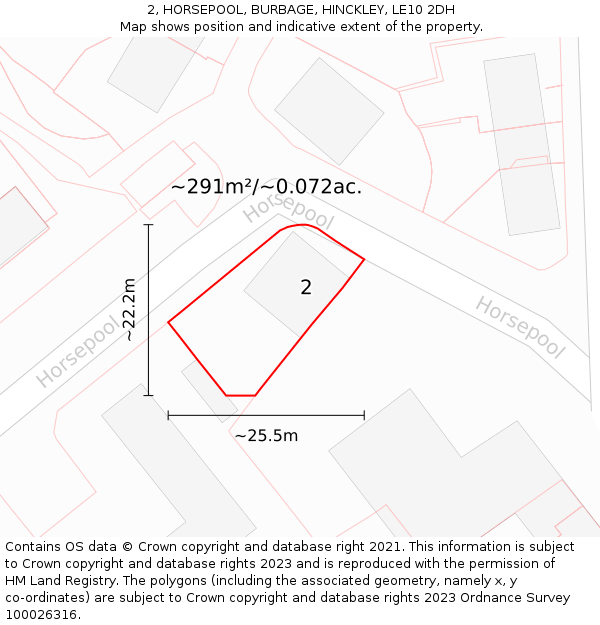 2, HORSEPOOL, BURBAGE, HINCKLEY, LE10 2DH: Plot and title map