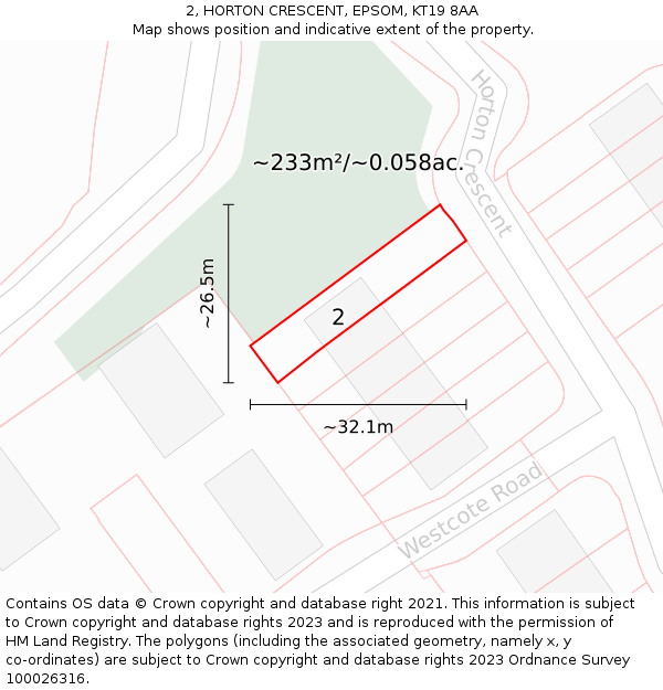 2, HORTON CRESCENT, EPSOM, KT19 8AA: Plot and title map