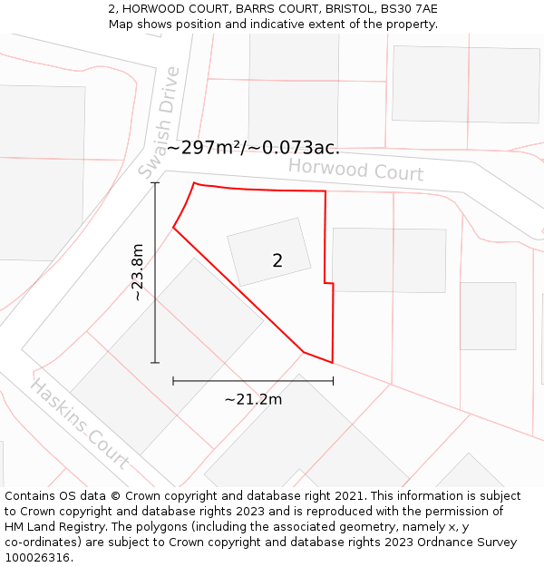 2, HORWOOD COURT, BARRS COURT, BRISTOL, BS30 7AE: Plot and title map