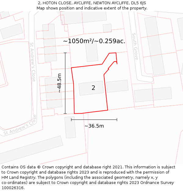 2, HOTON CLOSE, AYCLIFFE, NEWTON AYCLIFFE, DL5 6JS: Plot and title map