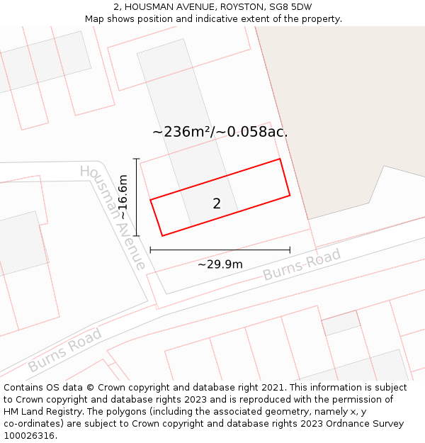 2, HOUSMAN AVENUE, ROYSTON, SG8 5DW: Plot and title map