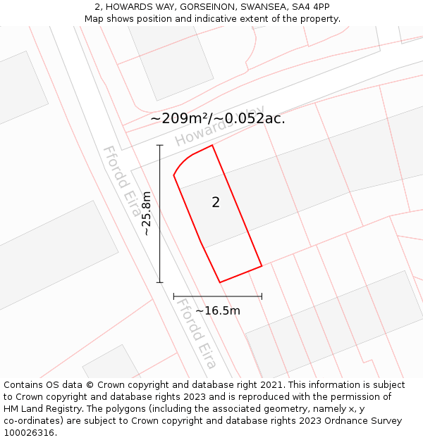 2, HOWARDS WAY, GORSEINON, SWANSEA, SA4 4PP: Plot and title map