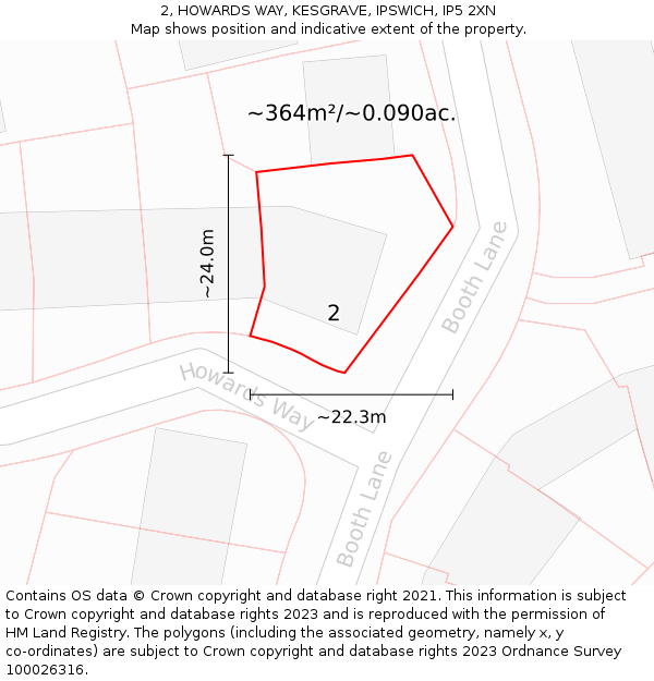 2, HOWARDS WAY, KESGRAVE, IPSWICH, IP5 2XN: Plot and title map