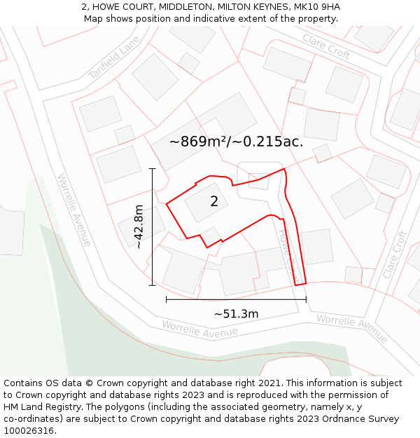 2, HOWE COURT, MIDDLETON, MILTON KEYNES, MK10 9HA: Plot and title map