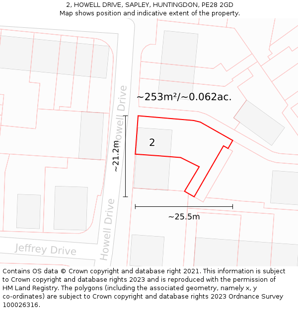 2, HOWELL DRIVE, SAPLEY, HUNTINGDON, PE28 2GD: Plot and title map