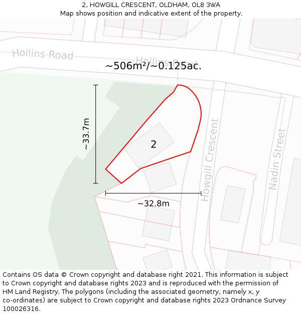 2, HOWGILL CRESCENT, OLDHAM, OL8 3WA: Plot and title map