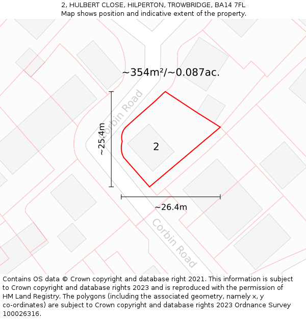 2, HULBERT CLOSE, HILPERTON, TROWBRIDGE, BA14 7FL: Plot and title map