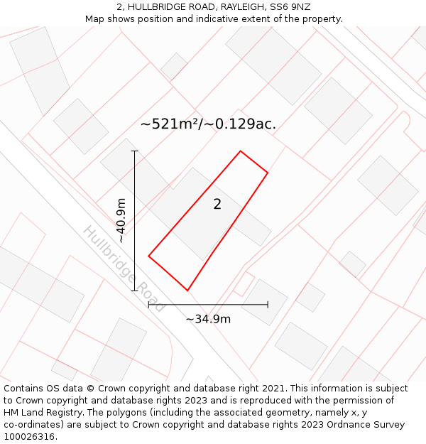 2, HULLBRIDGE ROAD, RAYLEIGH, SS6 9NZ: Plot and title map