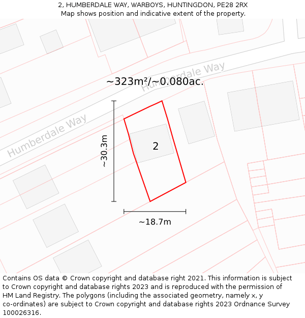 2, HUMBERDALE WAY, WARBOYS, HUNTINGDON, PE28 2RX: Plot and title map