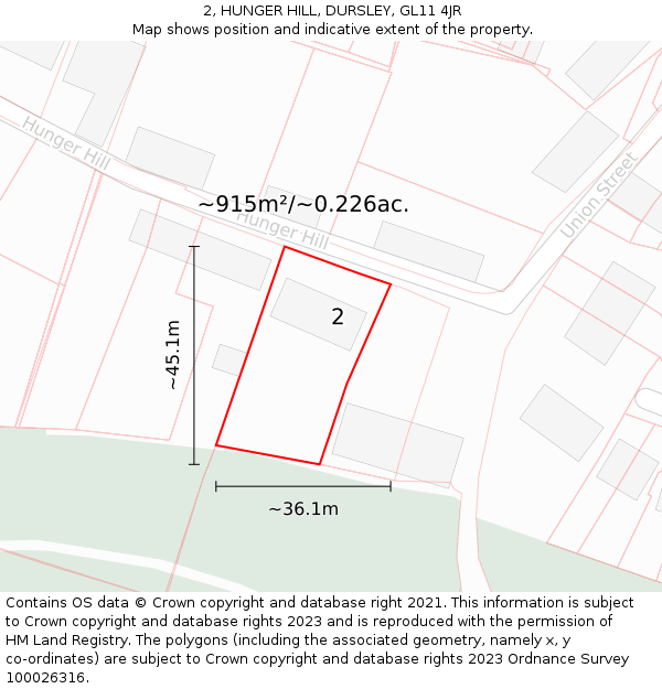 2, HUNGER HILL, DURSLEY, GL11 4JR: Plot and title map