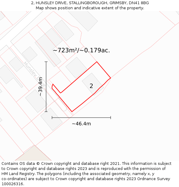 2, HUNSLEY DRIVE, STALLINGBOROUGH, GRIMSBY, DN41 8BG: Plot and title map