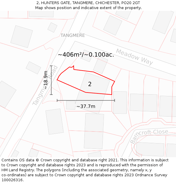 2, HUNTERS GATE, TANGMERE, CHICHESTER, PO20 2GT: Plot and title map