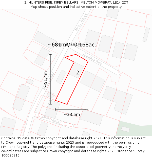 2, HUNTERS RISE, KIRBY BELLARS, MELTON MOWBRAY, LE14 2DT: Plot and title map