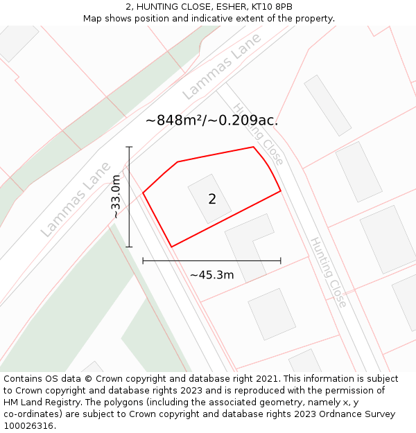 2, HUNTING CLOSE, ESHER, KT10 8PB: Plot and title map