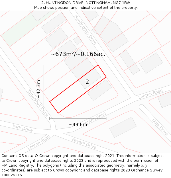 2, HUNTINGDON DRIVE, NOTTINGHAM, NG7 1BW: Plot and title map