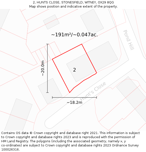 2, HUNTS CLOSE, STONESFIELD, WITNEY, OX29 8QG: Plot and title map