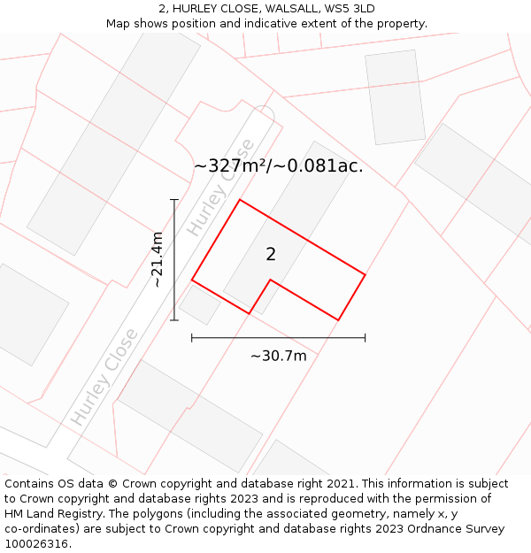 2, HURLEY CLOSE, WALSALL, WS5 3LD: Plot and title map