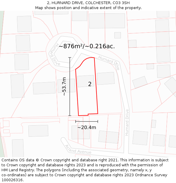 2, HURNARD DRIVE, COLCHESTER, CO3 3SH: Plot and title map