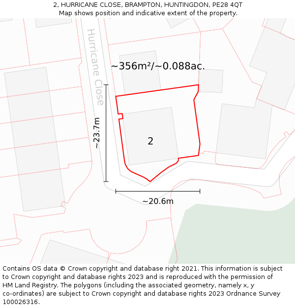 2, HURRICANE CLOSE, BRAMPTON, HUNTINGDON, PE28 4QT: Plot and title map