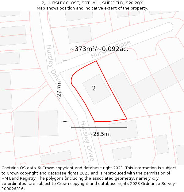 2, HURSLEY CLOSE, SOTHALL, SHEFFIELD, S20 2QX: Plot and title map