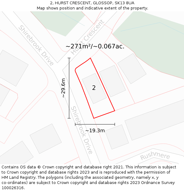 2, HURST CRESCENT, GLOSSOP, SK13 8UA: Plot and title map