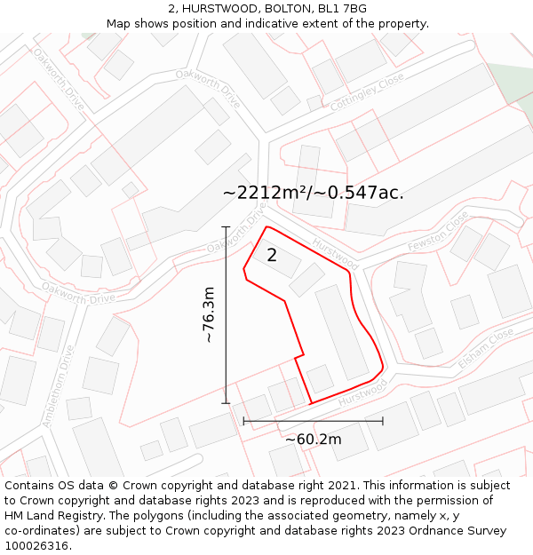 2, HURSTWOOD, BOLTON, BL1 7BG: Plot and title map