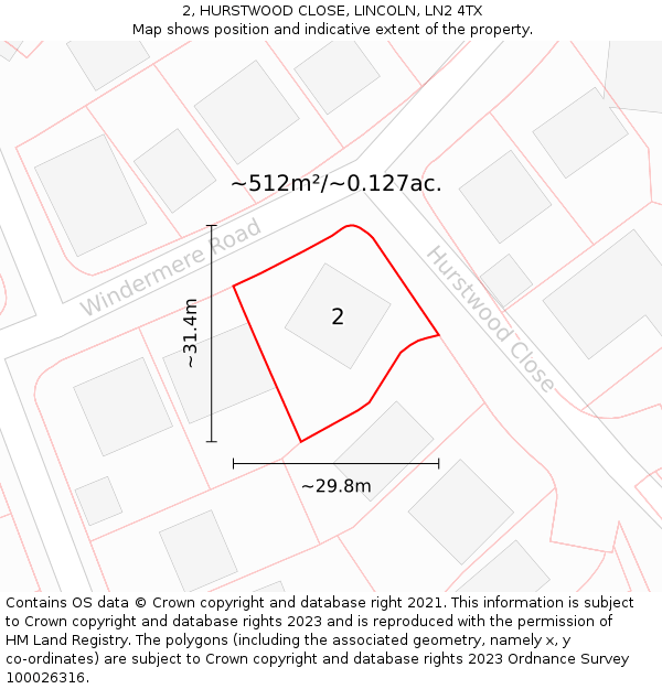 2, HURSTWOOD CLOSE, LINCOLN, LN2 4TX: Plot and title map