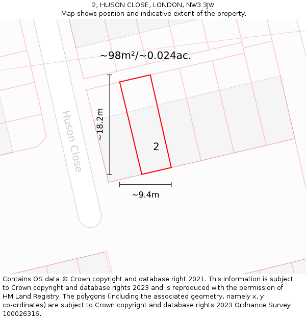 2, HUSON CLOSE, LONDON, NW3 3JW: Plot and title map