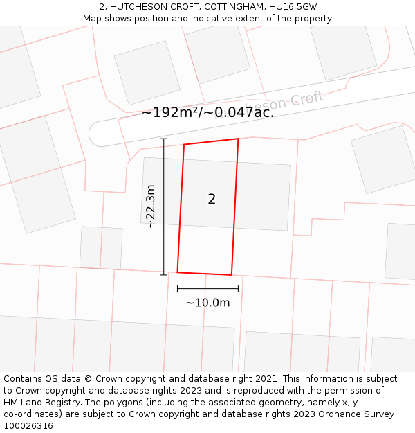 2, HUTCHESON CROFT, COTTINGHAM, HU16 5GW: Plot and title map