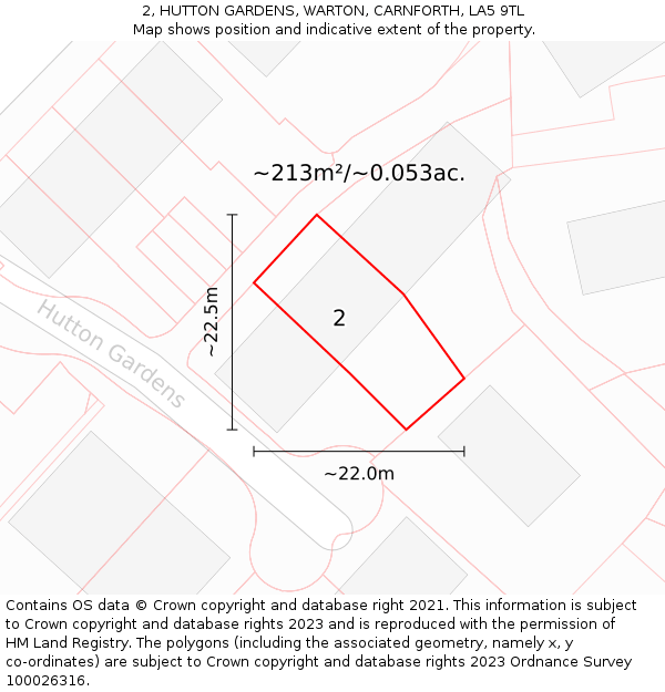 2, HUTTON GARDENS, WARTON, CARNFORTH, LA5 9TL: Plot and title map